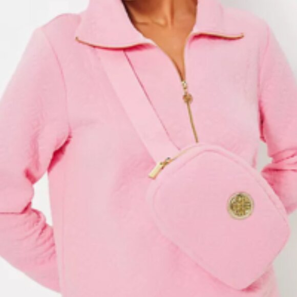 Lilly Pulitzer Conch Shell Pink, Butterfly quilted knit, Eleni pullover, Size XL - Picture 1 of 5